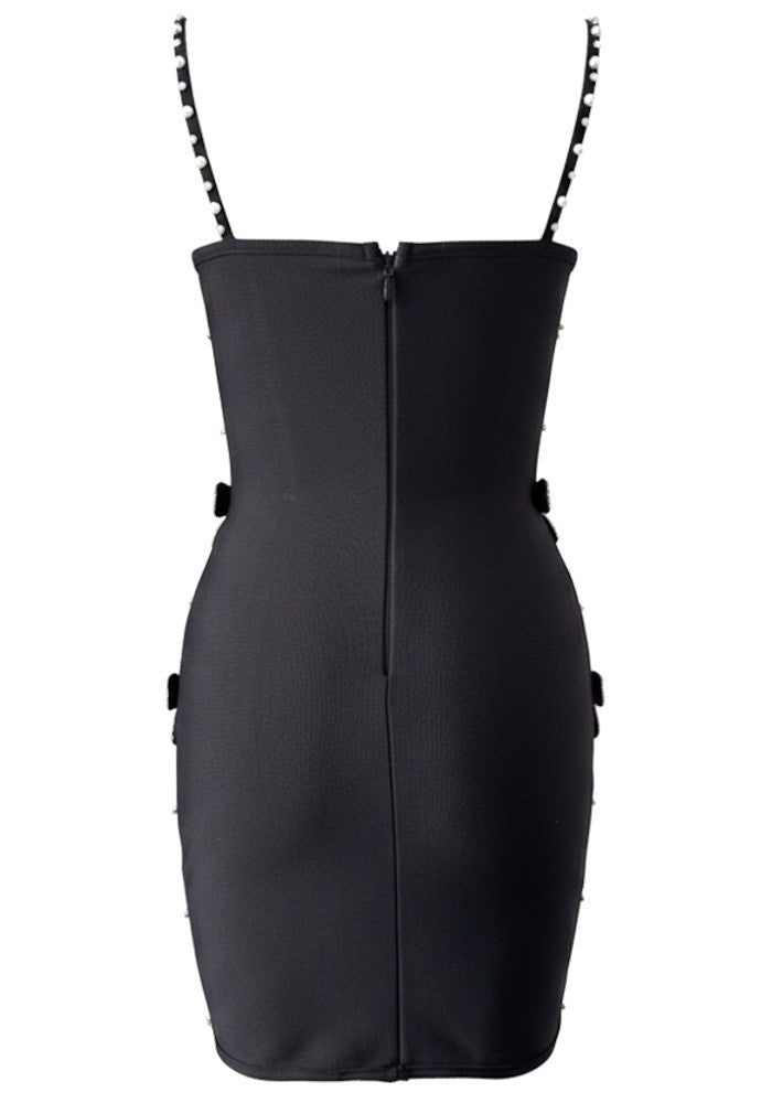 Crystal Pearl Embellished Dress Black