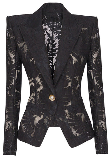 Long Sleeve Lace Blazer Black
