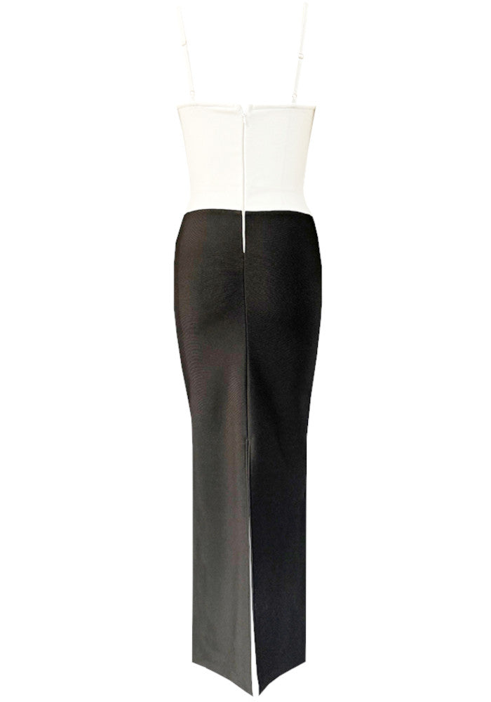Crystal Floral Detail Maxi Dress Black White