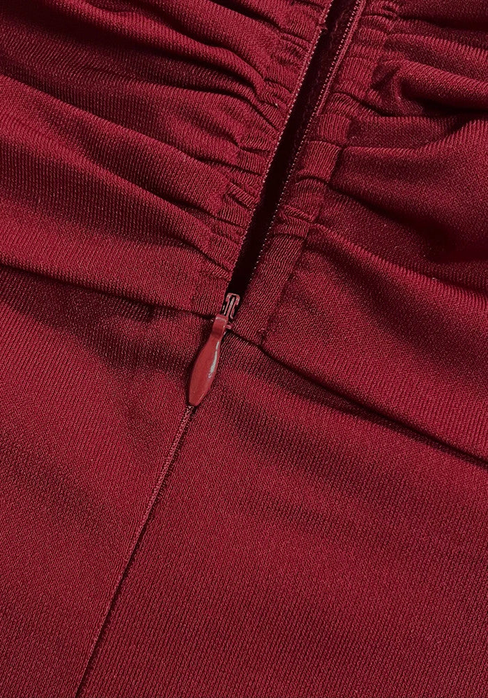 Cap Sleeve Draped Maxi Dress Burgundy