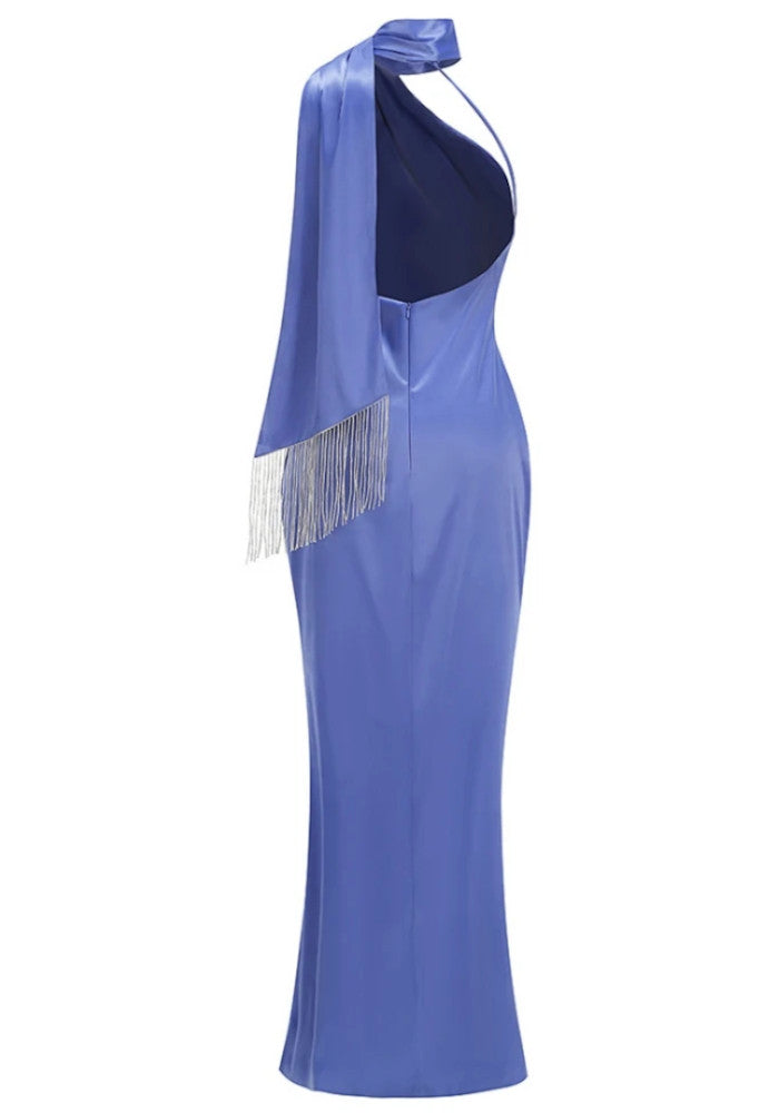 Halter Scarf Maxi Dress Blue