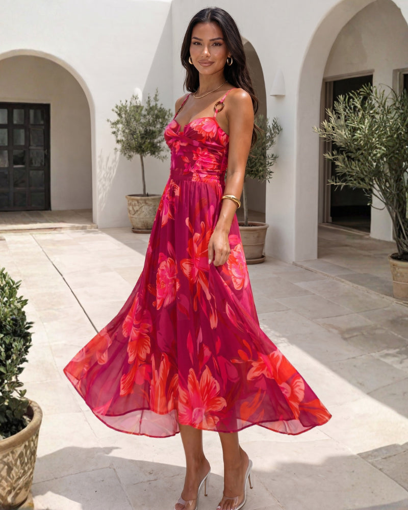 Sling Abstract Floral Print One Piece Swimsuit and Skirt