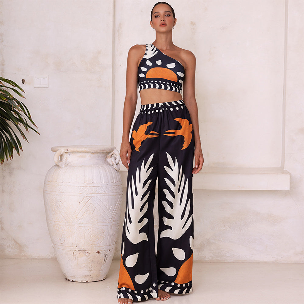 One Shoulder High Waist Bikini Swimsuit and Pants or Skirt Flaxmaker