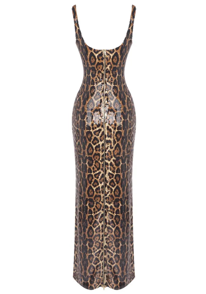 Cape Animal Print Maxi Dress