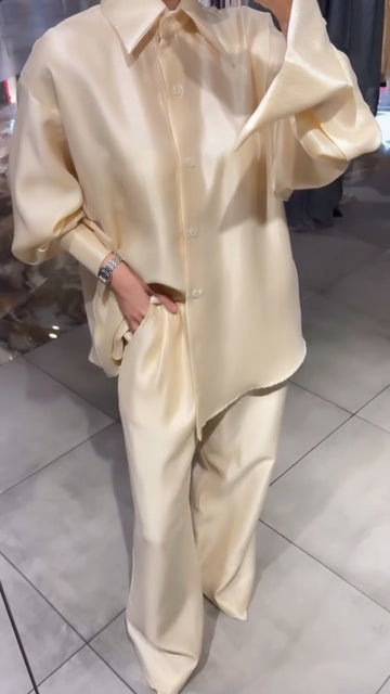 Oversized Satin Shirt & Wide Leg Trouser Two Piece Matching Set