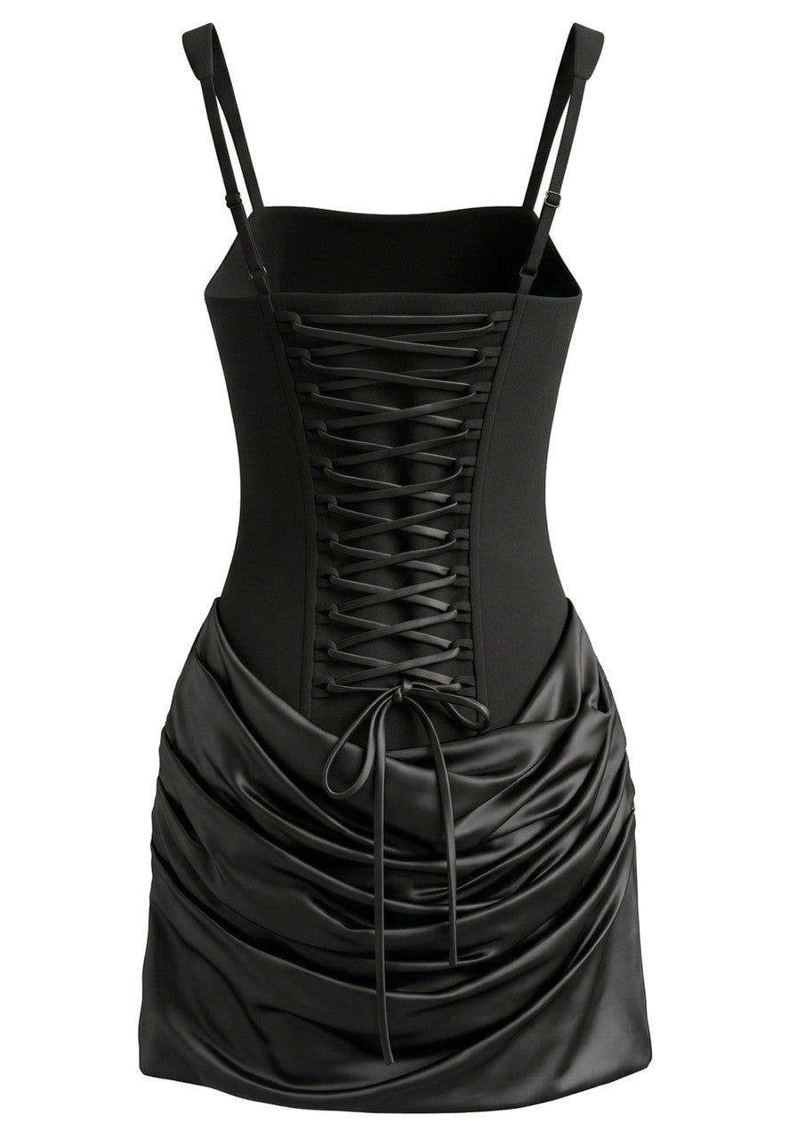 Draped Detail Corset Dress Black