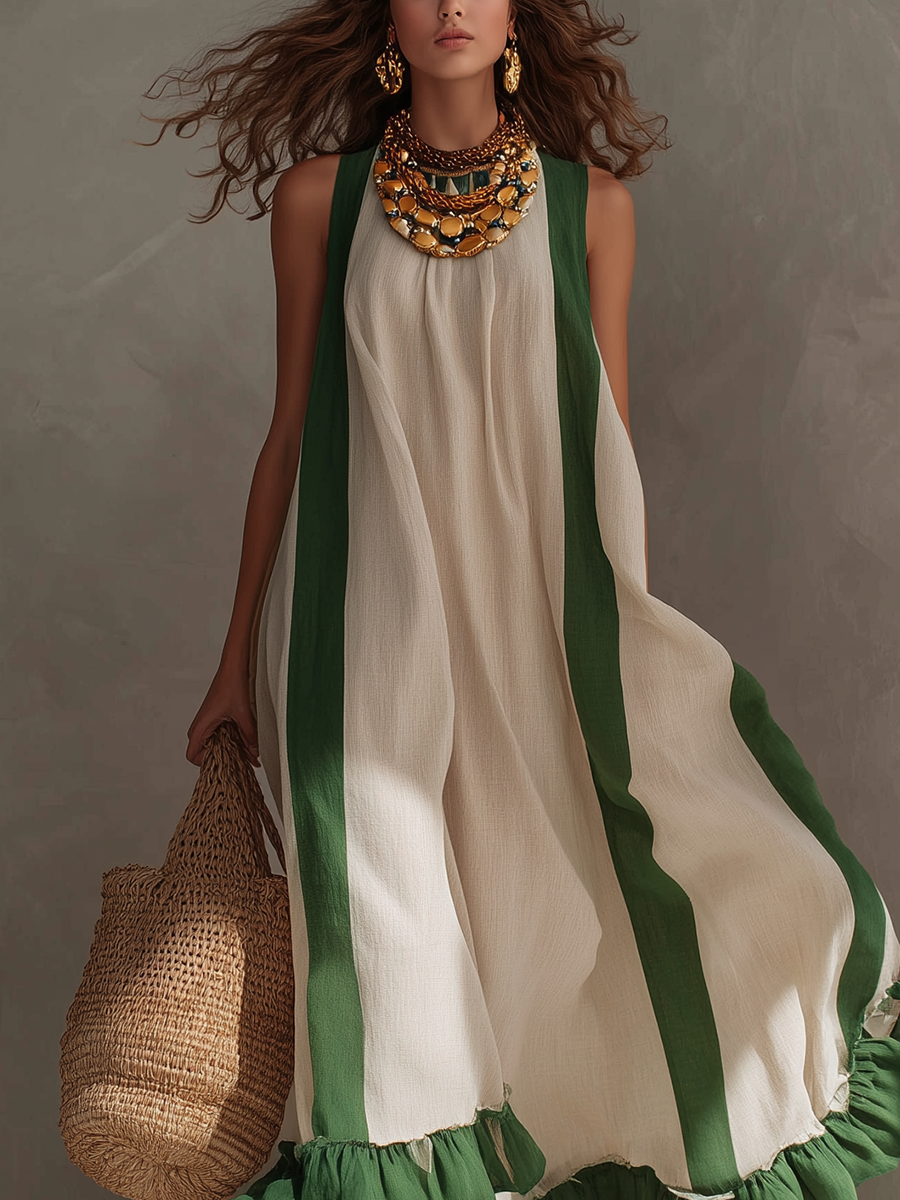 Bohemian Color Blocked Loose Maxi Dress