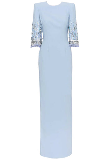Embellished Sleeves Maxi Dress Light Blue