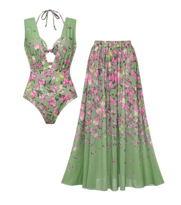 Floral Bikini & Plunging Ruched Swim Set
