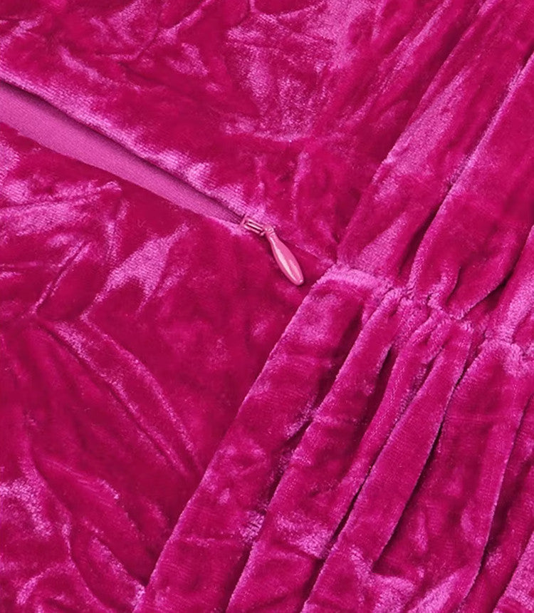 Long Sleeve Velvet Jumpsuit Hot Pink