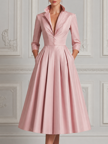 Pink Dress Fall Wedding Guest Dress Satin Blazer A-Line Midi Dress