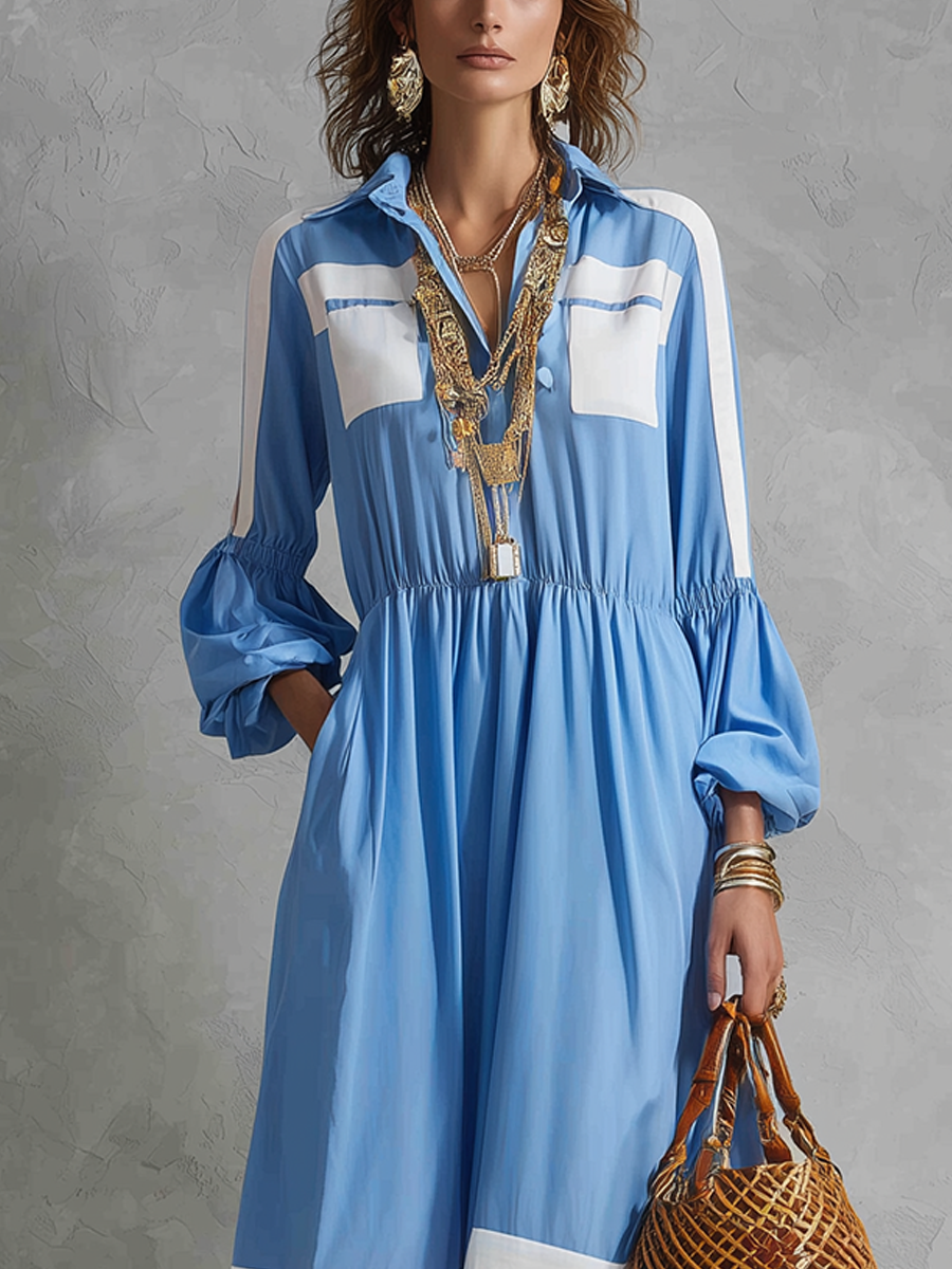 Bohemian Blue Patchwork Long Dress