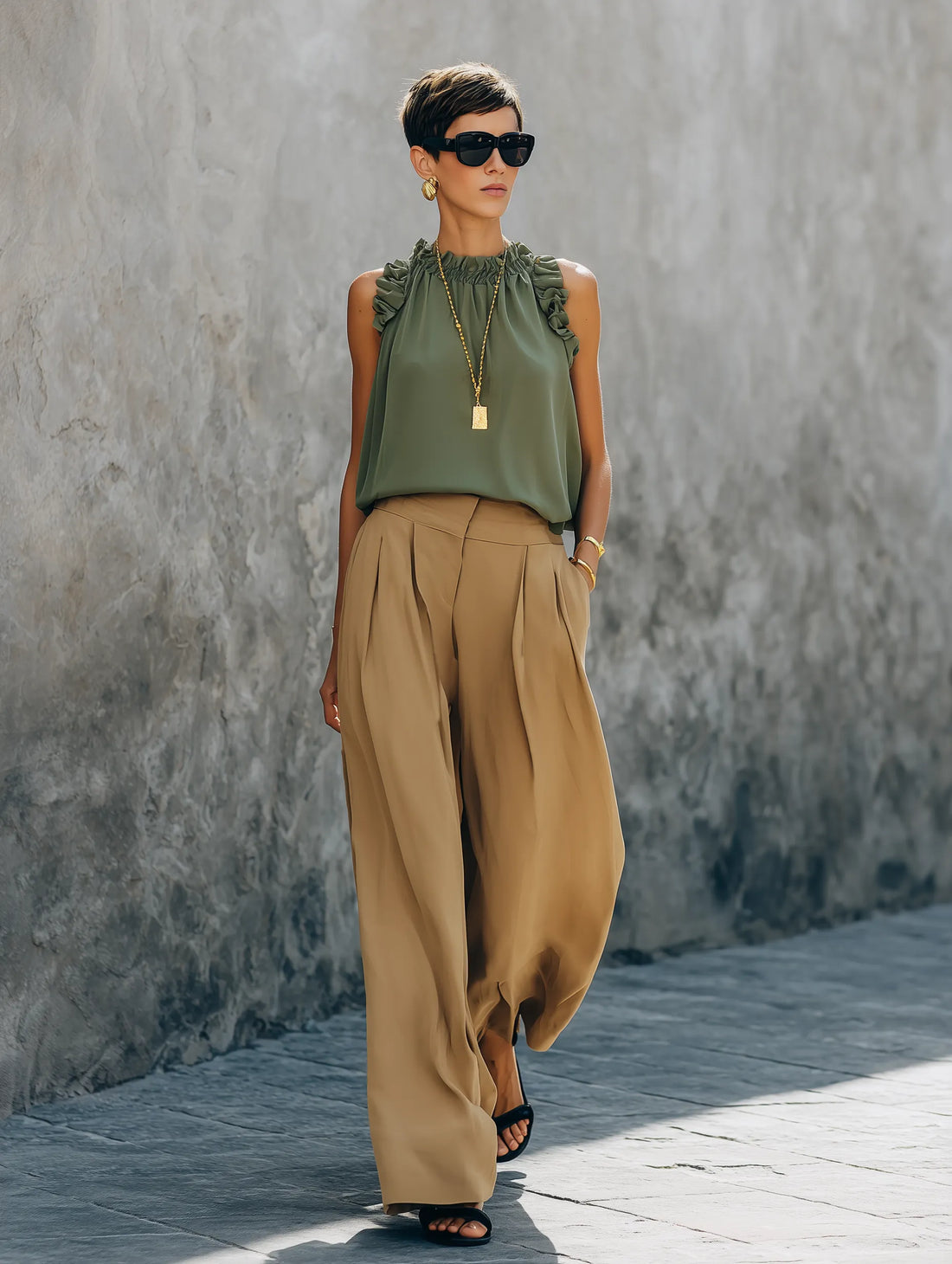 Women's Minimalist Solid-Color Draped Wide-Leg Pants MDZ1396D0Y