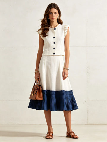 Women's V-Neck Bell Sleeve Knit Top & Tiered Lace Maxi Skirt Set
