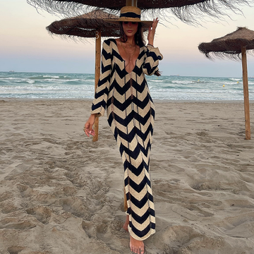 Lace Up Striped Print  Dress