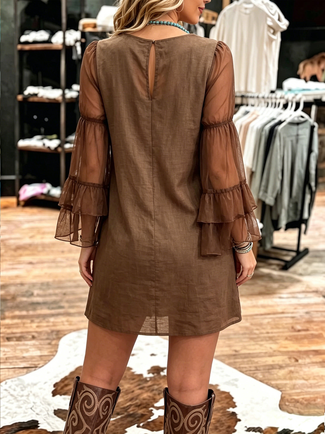 Women's Vintage V-neck Patchwork Chiffon Dress