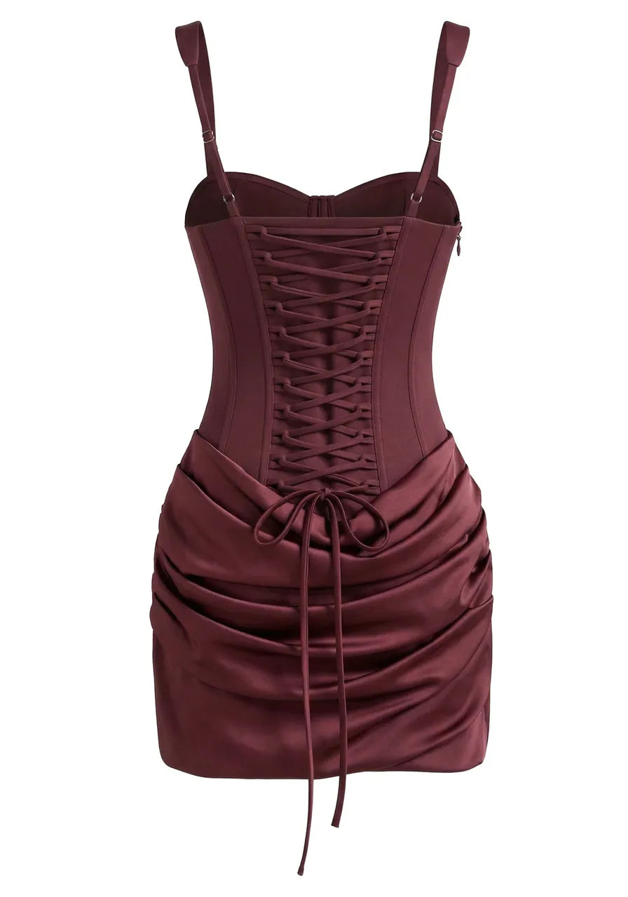 Draped Detail Corset Dress Burgundy