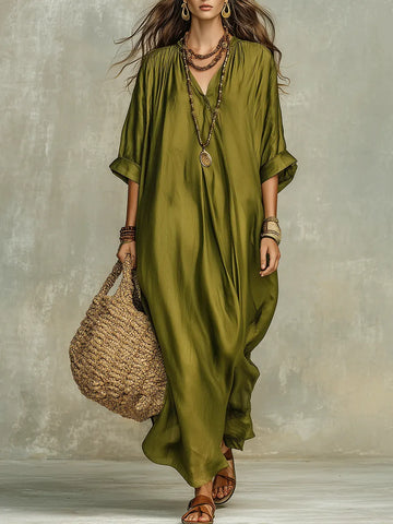 Olive Green Relaxed Bohemian Maxi Dress