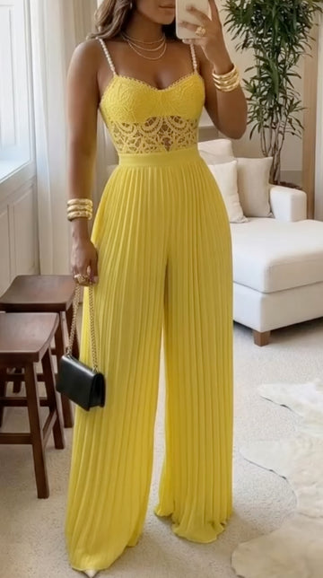Women's Lace-Panelled Pleated Camisole Jumpsuit