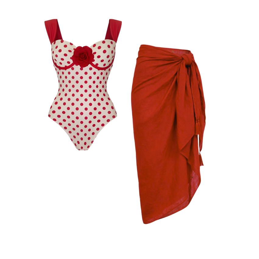 Red polka dot 3D flower Swimsuit Set(s)