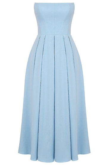 Strapless A Line Midi Dress Blue
