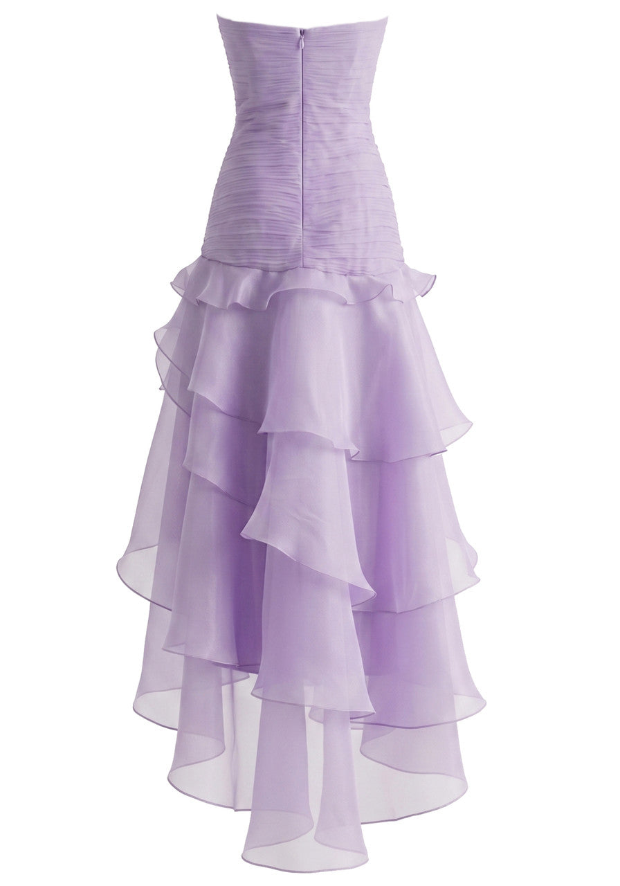 Strapless Floral Ruffle Maxi Dress Lavender