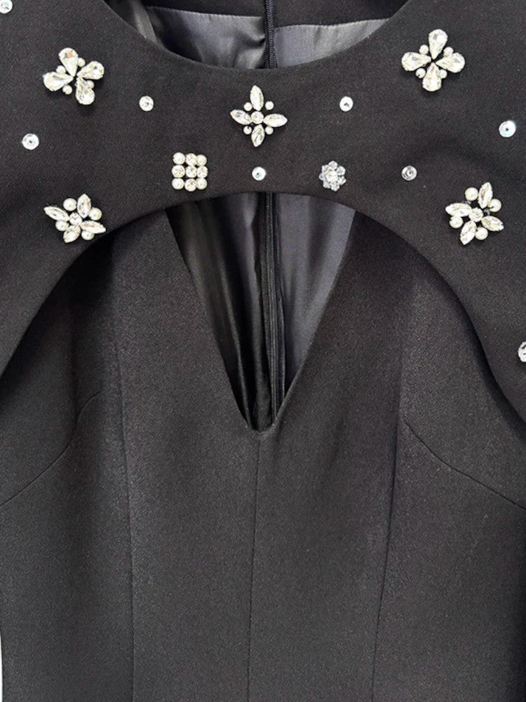 Crystal Cape Sleeve Maxi Dress Black