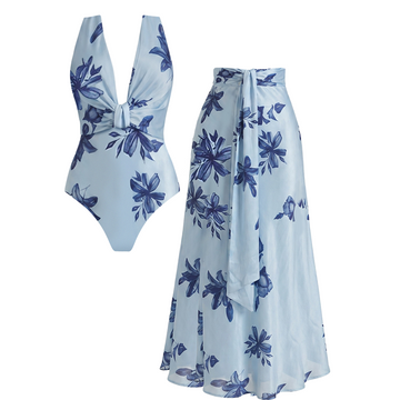 V Neck Lily Printed Swimsuit Set(s)