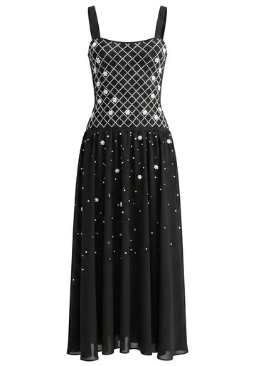 Crystal Embellished A Line Maxi Dress Black