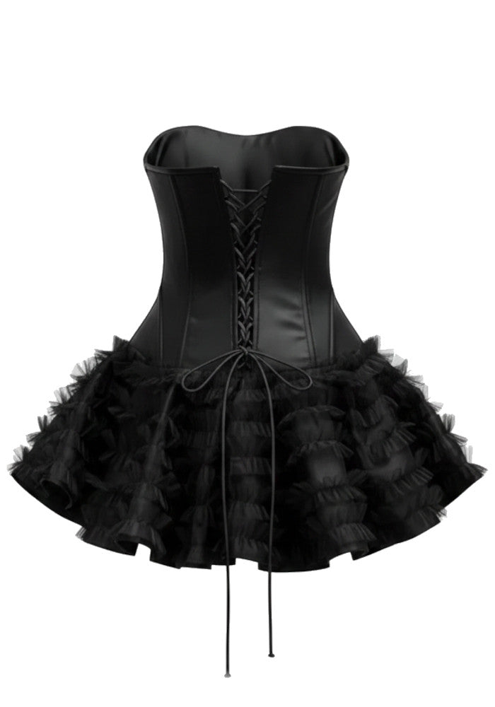 Strapless Ruffle Corset Skater Dress Black