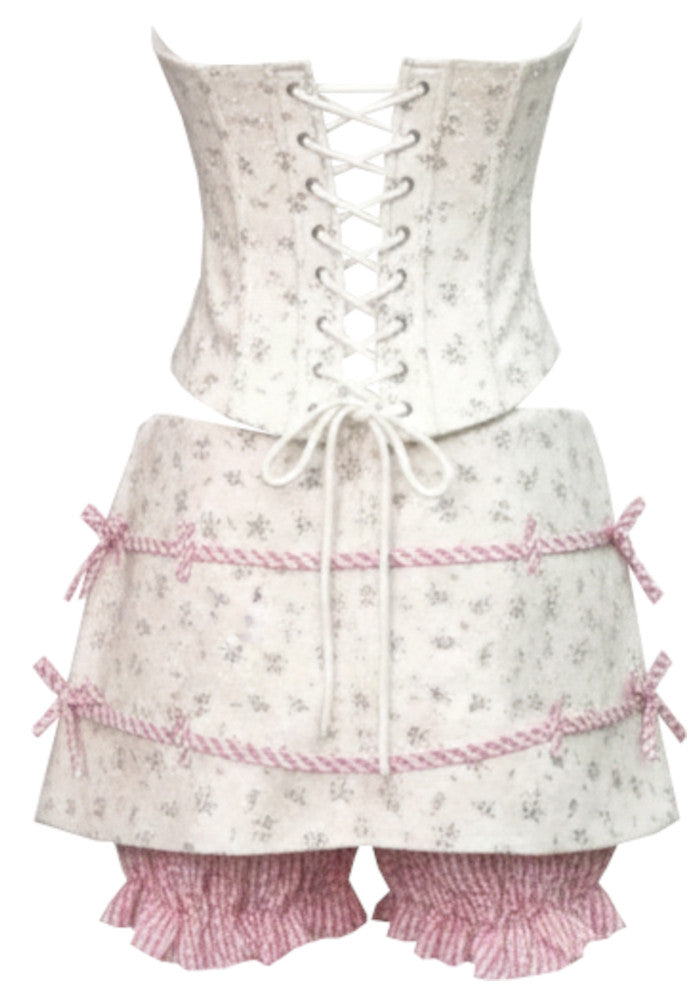 Strapless Floral Corset Two Piece Dress White Pink