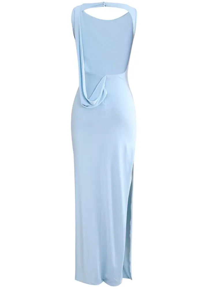 Draped Backless Maxi Dress Blue