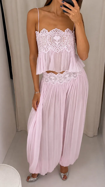 Women's Elegant Two-Piece Set with Lace-Paneled Camisole