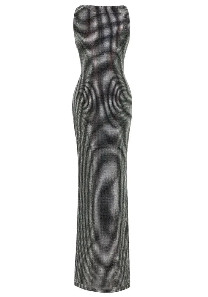Crystal Embellished Maxi Dress Black