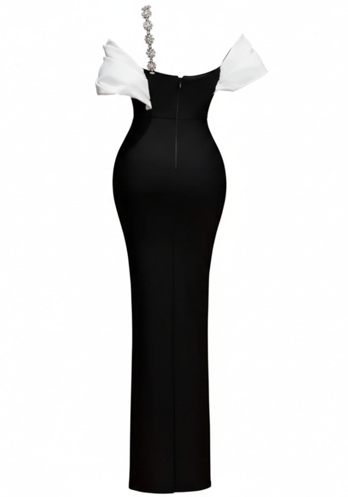 Crystal One Shoulder Maxi Dress Black White