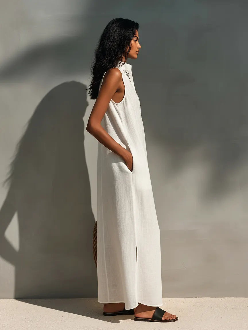 Women's Minimalist Sleeveless Maxi Dress With Cutout Neckline MDZ1206B6Y