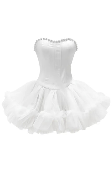 Strapless Crystal Mesh A Line Dress White