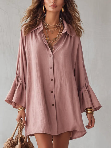Relaxed Bell-Sleeve Shirt Dress