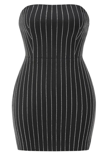 Strapless Crystal Stripes Dress Black