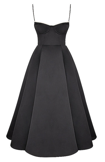 Bustier A Line Mesh Detail Midi Dress Black