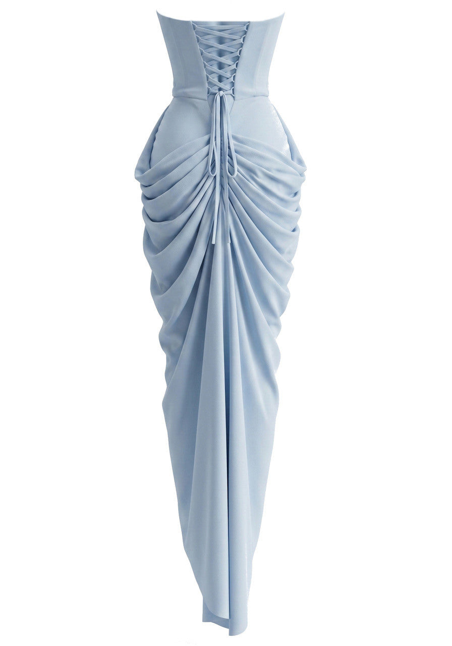 Strapless Draped Design Corset Maxi Dress Blue