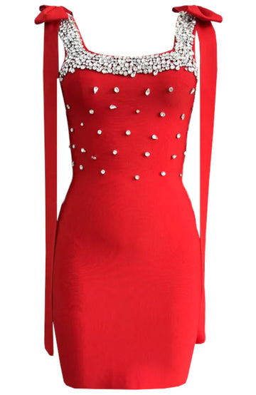 Crystal Bow Detail Dress Red