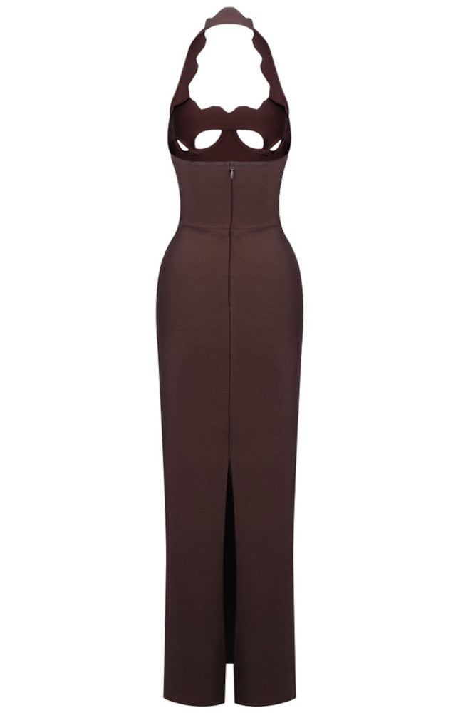 Halter Underboob Cut Out Maxi Dress Brown