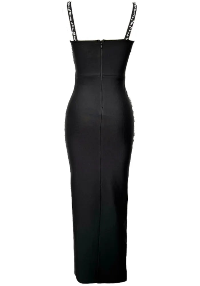 Crystal Embellished Maxi Dress Black