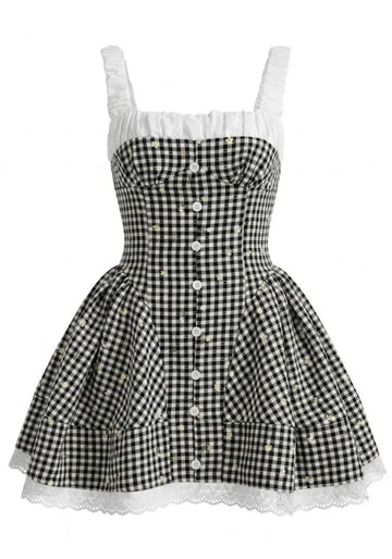 Floral Ruched A Line Dress Black