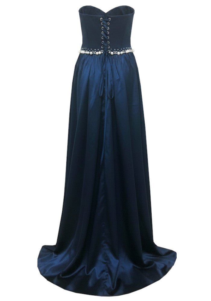 Strapless Corset A Line Maxi Dress Navy Blue