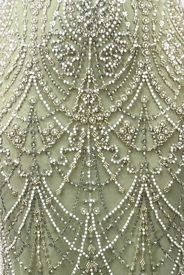 Cold Shoulder Crystal Pearl Maxi Dress Green