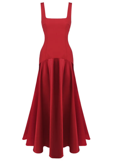 Asymmetric Cut A Line Maxi Dress Red