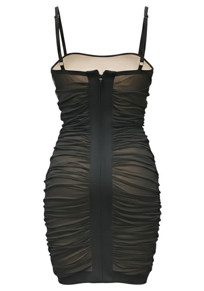 Ruched Mesh Dress Black