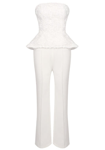 Strapless Floral Peplum Two Piece Jumpsuit White
